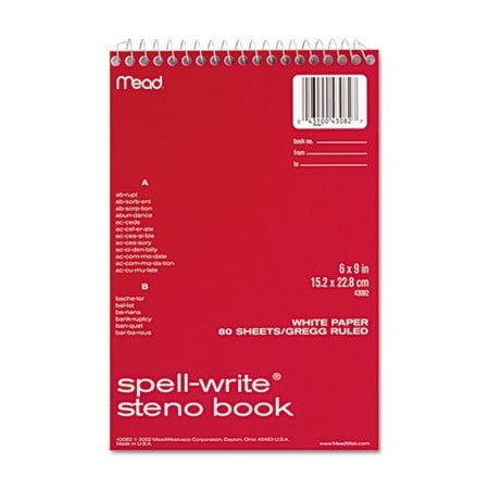 Mead Products Mead, SPELL-WRITE WIREBOUND STENO BOOK, GREGG RULE, 6 X 9, WHITE, 80 SHEETS 43082